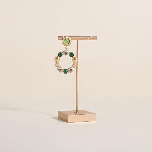 Golden earring display stand for selling, Metal earring T bar holder for show, Jewelry earring storage organizer, jewelry photography props (Square base-Golden-High) - color: Gold, size: High