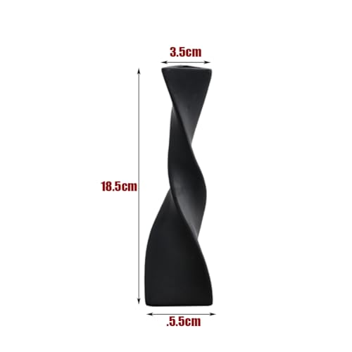 7.28 Inch Black Small Ceramic Bud Vase Tall Twisted Minimalist Vase for Single Stem Flowers Narrow Neck Decorative Floral Bottle Home Office Table Decor