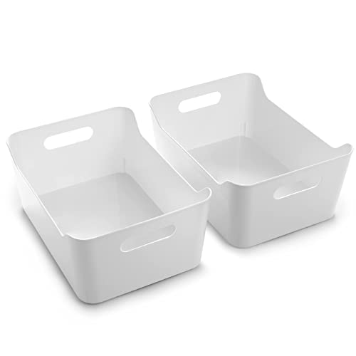 BINO | Plastic Storage Bins, Large - 2 Pack, White | THE SOHO COLLECTION | Pantry Organizers and Storage Containers Fridge Organizer Bins Kitchen Cabinet Organizer Medicine Cabinet Bin - color: White, size: Large