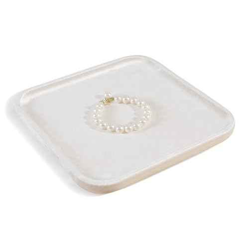 Resilient Velvet Jewelry Display Tray for Ring Earrings Bracelet Necklace, Flat Jewellery Dish for Showcase Store Retail Counter Exhibition Photography Livestream (Light Beige, Large) - color: Light Beige, size: Large