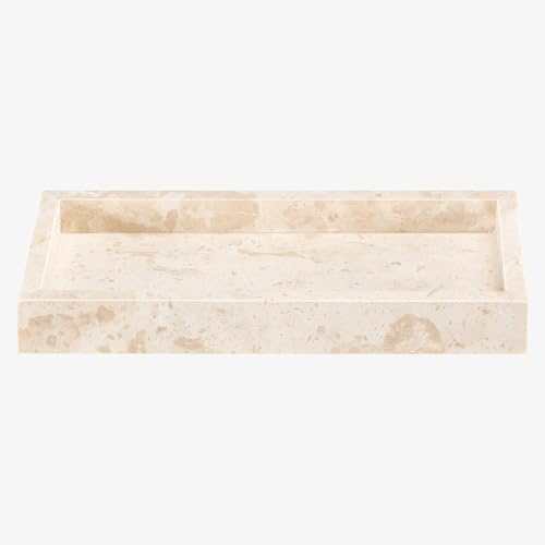 Navaris Travertine Decorative Tray - Durable Bathroom Organiser - Trays for Perfume, Jewellery, Vanity & Coffee Table Decor - 25 x 12cm Rectangle Tray, Beige - size: 9.8" x 4.7" x 1.2"