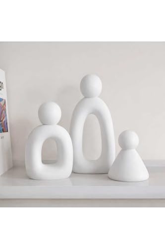 SODEF Figurine Set 3 Piece Handmade Concrete Minimalist Design Abstract Art Home Decor White - White, One Size