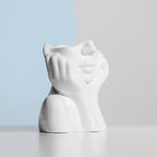 BrownLove Ceramic Face Vase White Flower Vase for Decor Female Form Face Vase Art Vase Modern Decorative Vase Centerpiece for Table Shelf Living Room Office Bedroom Small - style: Face Vase - Hands on Cheeks