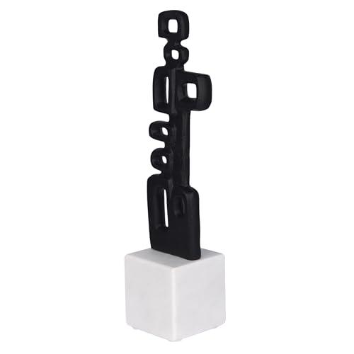 Cruiser’s Caché Abstract Geometric Sculpture, Artisan-Made Cast Aluminum with Black Anthracite Finish, Natural Marble Base, 13" - color: Geometric 13"