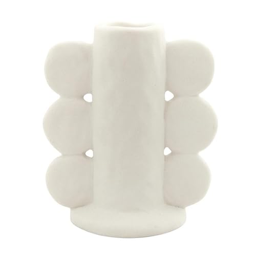 47th & Main Taper Candle Holders for Candlesticks, Ceramic Minimalist Abstract Decorative Candleholder for Dining Table Centerpiece, 3.5" L x 2.25" W x 4" Tall, White