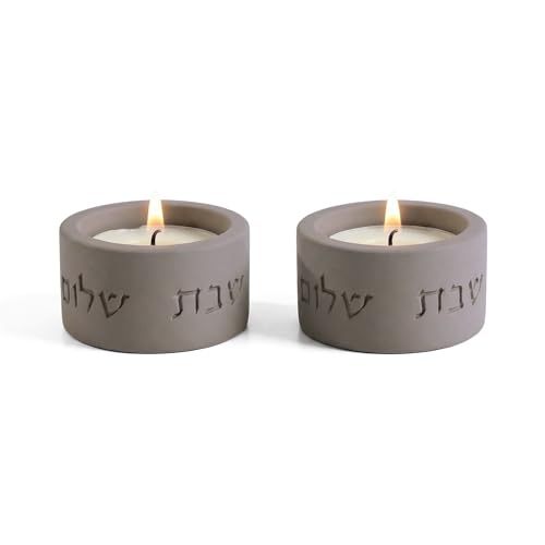 SURI Concrete Shabbat Candle Holders | Jewish Judaica Gift Set with Modern Shabbat Candle Holders | Tall & Short, Ideal Shabbat Set for Tea Lights (Tealights not Included) - color: Gray(flow), size: Short