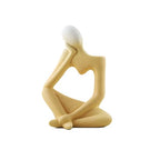 Abstract Thinker Sculpture, Modern Minimalist Art Figurine, Sand Beige