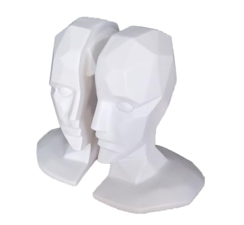 RUVOO Bookends Decorative Book Support Book Stopper Geometry Bookend Resin Book End Head Shape Book Stopper Art Classic Light Luxury Book Ends for Heavy Books Book Stoppers (Color : White, Size : A)