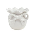 Mud Pie Ceramic Small Bow Pillar Ceramic Holder - size: 4 1/4" x 4 3/4" dia
