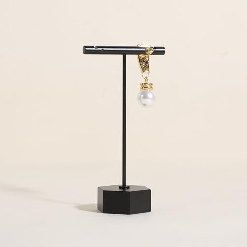 Black earring display stand for selling, Metal earring T bar holder for show, Jewelry earring storage organizer, jewelry photography props (Hexagon base-Black-Low) - color: Black, size: Low