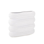 Howard Elliott Collection Hirst White Ceramic Vase with Ripple Texture, Modern Abstract Decorative Flower Vase for Weddings, Floral Arrangements and Home Decor, Small Size, 8 x 8 x 6.5 Inch - size: 6.5"L x 8"W