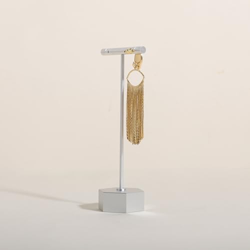 Silver earring display stand for selling, Metal earring T bar holder for show, Jewelry earring storage organizer, jewelry photography props (Hexagon base-Silver-High) - color: Silver, size: High