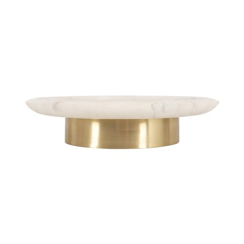 Kate and Laurel Sevienne Modern Glam Round Marble Tray, 10 Inch Diameter, White and Gold, Contemporary Scooped Pedestal Tray for Use as Entryway Tray Catchall or Small Coffee Table Tray