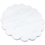 Newtay 12 Inches Marble Cutting Board Round Marble Tray White Scalloped Board with Non Slip Decorative Pastry Tray for Kitchen Pizza Cake Bread Baking Cheese Display