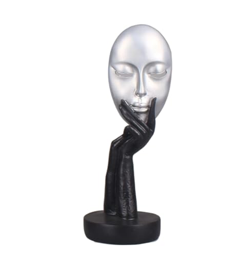 Elegant Abstract Thinking Woman Resin Sculpture - Modern Minimalist Geometric Decor, 7 Colors, 2 Sizes (12" and 15") - Contemporary Art for Living Room and Study (Silver Black 12 inch) - color: Silver Black 12 Inch