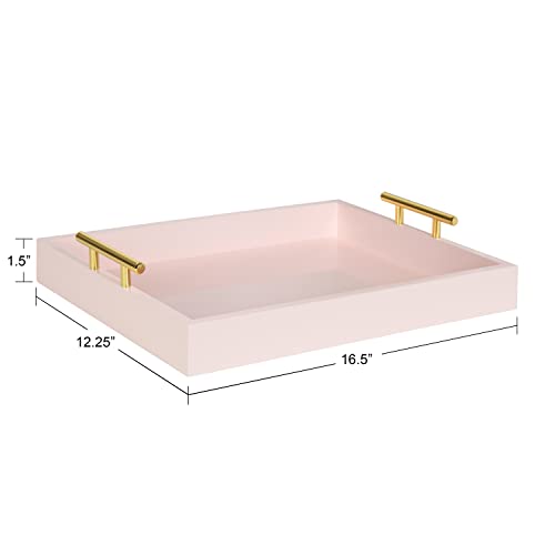 Kate and Laurel Lipton Decorative Tray with Polished Gold Metal Handles, Soft Pink - color: Pink, size: 16.5" x 12.3" x 3.3"