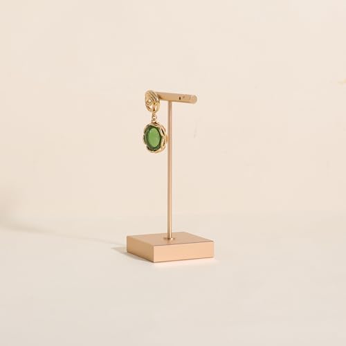 Golden earring display stand for selling, Metal earring T bar holder for show, Jewelry earring storage organizer, jewelry photography props (Square base-Golden-Low) - color: Gold, size: Low