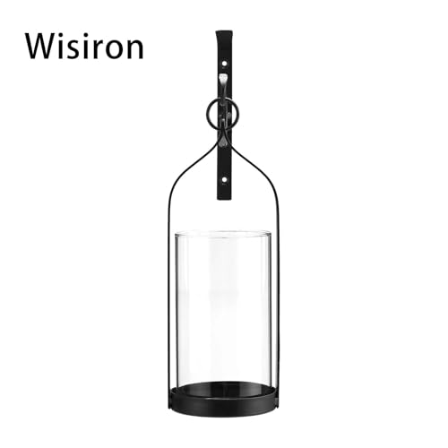 Hanging Wall Sconce Medieval Modern Wall Mounted Hurricane Candle Holder Glass & Metal Farmhouse Handcrafted Wall Art Decorations, Black Set of 2 HT21-0205B2 - color: Black-set of 2
