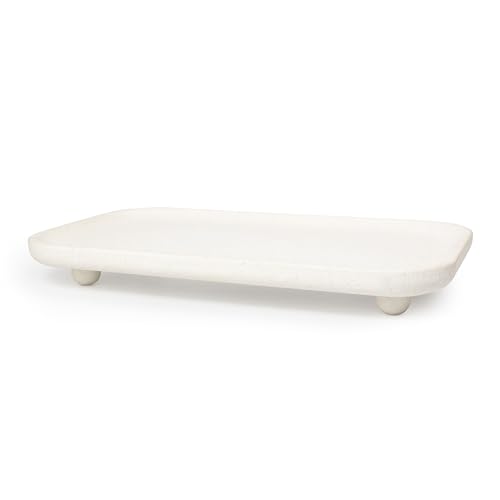 Travertine Marble Footed Tray in White Marble or Silver Travertine – Available in Two Sizes. (White, Large) - color: White, size: 13.8" x 7.9" x 1.4"