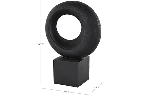 Deco 79 Polystone Geometric Decorative Sculpture Textured Cutout Ring Home Decor Statue with Block Base, Accent Figurine 10" x 5" x 14", Black - size: 10" x 5" x 14"