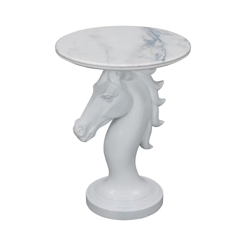 Modern End Table Living Room - Horse Statue White Faux Marble Night Stand, 23" Tall Contemporary‌ Side Table with Horse Head Base (17.73" Wide) for Reception Area & Bedroom - style: White Horse
