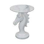 Modern End Table Living Room - Horse Statue White Faux Marble Night Stand, 23" Tall Contemporary‌ Side Table with Horse Head Base (17.73" Wide) for Reception Area & Bedroom - style: White Horse