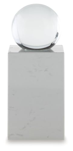 Signature Design by Ashley Sellner Modern 14 in. Crystal and Marble Sculpture, White & Clear - size: 5" W x 5" D x 14.25" H