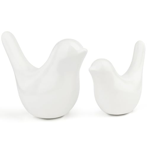 LAIDANLA Small Birds Statues White Modern Style Home Decor Birds Small Animal Sculpture for Living Room Office Desktop Shelf Coffee Table Bedroom（2pcs） - color: C-white