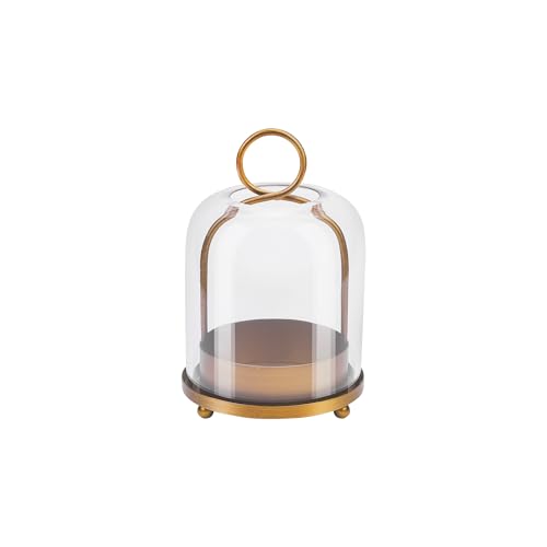 5"x7.5" Versatile Modern Metal Hurricane Lantern with Handmade Sturdy Glass Dome in Antique Brass for 3" Pillar Candle & Plants, Industrial, Farmhouse, Shabby Chic (Brass, 5"x7.5" for 3" Pillar) - color: Brass, size: 5"x7.5"