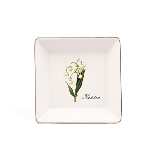 Personalized Birthday Flower Jewelry Tray - Custom Ring Holder Dish with Name for Women Mom Engraved Birth Month Flower Jewelry Tray Gifts for Wife Her Christmas Birthday Anniversary - color: Style 2