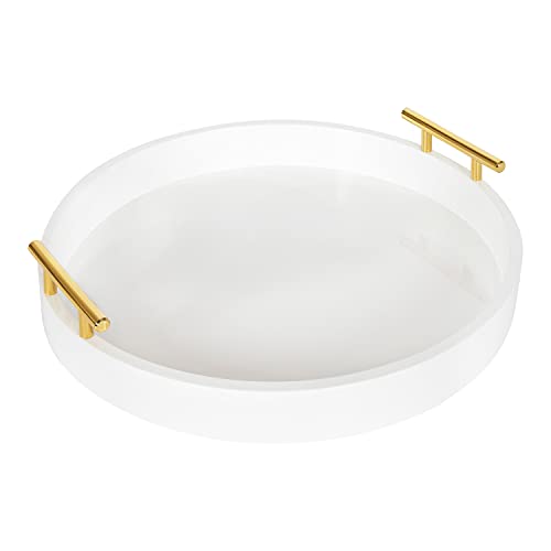 Kate and Laurel Lipton Modern Round Tray, 15.5" Diameter, White and Gold, Decorative Accent Tray for Storage and Display - color: White, size: 15.5"