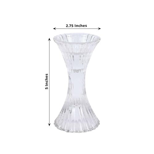 Efavormart 2 Pack | 5" Clear Crystal Hour Glass Pillar Candlestick Stands, Reversible Taper Candle Holders with Diagonal Stripes - color: Type1