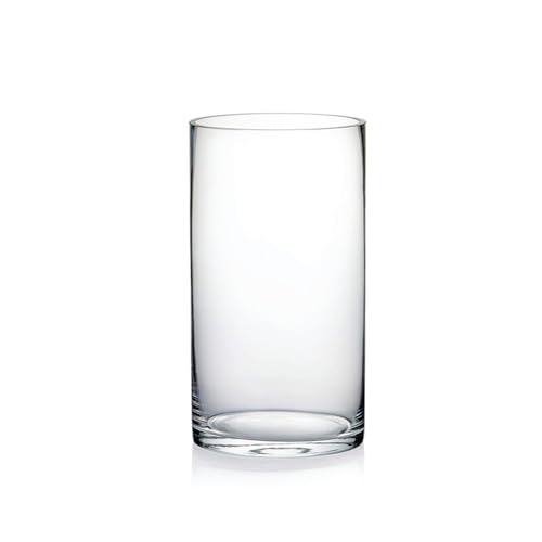 4" Wide 7" High Large Hand Blown Sturdy Clear Cylinder Glass Vase, Centerpiece Flower Vase for Rose, Tulip, Boquets, Hurricane Candle Holder (1, 4"x7") - size: 4"x7"