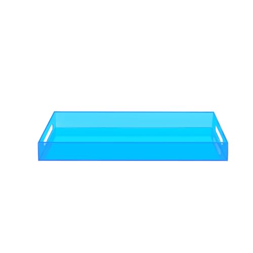 SetGame Acrylic Serving Tray with Handles, Bathroom Desktop Decorative Storage Arylic Trays, Simple Vanity Tray Food Tea Fruit Dinner Snack Tray for Bar Kitchen Party - color: Blue