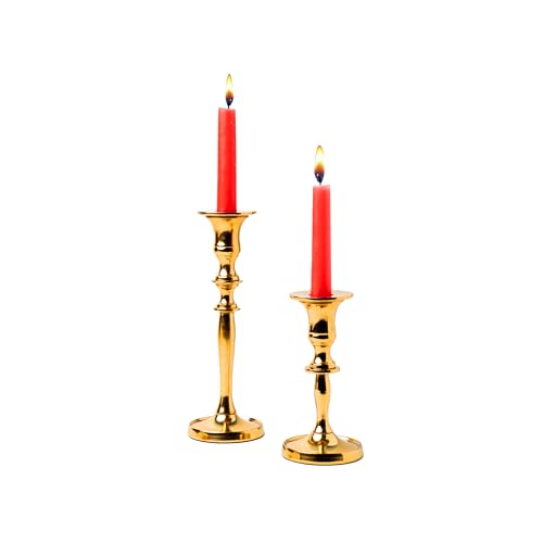 Rely+ Gold Metal Candle Holders for Taper Candlestick Set of 2 8" & 5.5" Tall Decorations for Home Table Centerpiece for Wedding, Parties, Dinners, Decorations - color: Gold