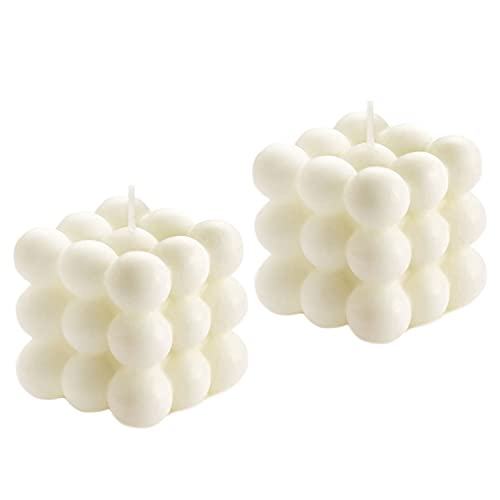 Bubble Candle, Vanilla Scented Aesthetic Bubble Cube Candle, Floating Shelves Cool Shaped Soy Candles, Home Office Danish Pastel Trendy Room Decor Aesthetic Small Decorative Candles 2PCS - color: Ivory