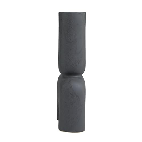 Deco 79 Ceramic Abstract Dual Opening U-Shaped Vase with Glossy Speckled Texture, 11" x 4" x 15", Black - color: Black