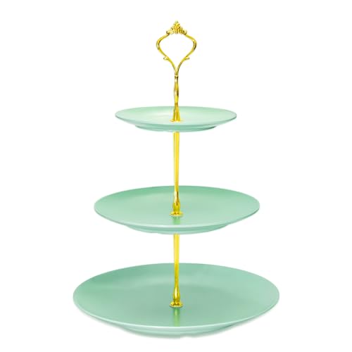 Lucky Will Green Tiered Dessert Serving Tray for Kid's Party Supplies Favors 3 Tier Cupcake Cake Stand for Birthday Tea Afternoon Halloween Christmas Candy Bar - color: Light Green