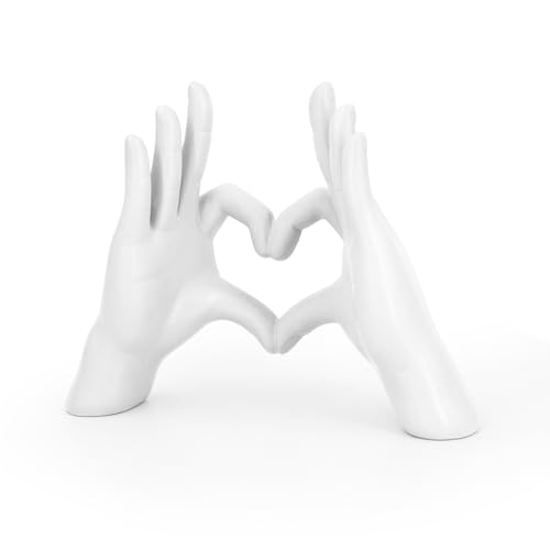 Accessoryway White Heart Hands Sculpture Decor - Valentines Day Decorations for Living Room, Bedroom, Office & Shelf Decor,Unique Heart Hands Ring Holder Display for Girls & Wedding Decorations - color: Pure White