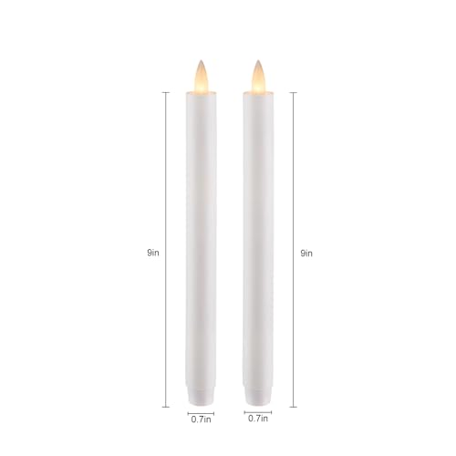 Flameless Taper Candles Flickering with Remote and Timer, 3D Moving Flame Taper Candle Battery Operated to 400 Hours, 9 Inch Window Candles, (White) - color: White