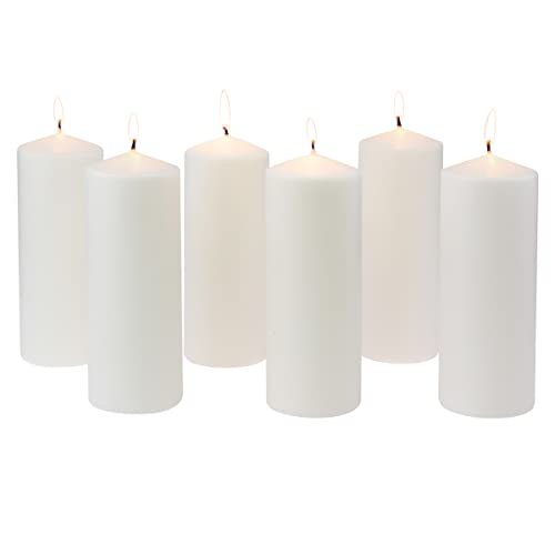 Stonebriar Unscented White Tall Pillar Candles, 80 Hour Burning Candle Pillars, Perfect for Decor, Weddings, Emergencies 3" X 8", 6 count - size: 3" x 8", style: Pack of 6