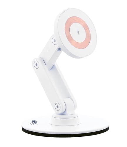 ClikDock Cell Phone Magnetic Wireless Charger Stand, 360° Spin, Aluminum Construction, Compatible with MagSafe Phones for iPhone & Andriod (White) - color: White
