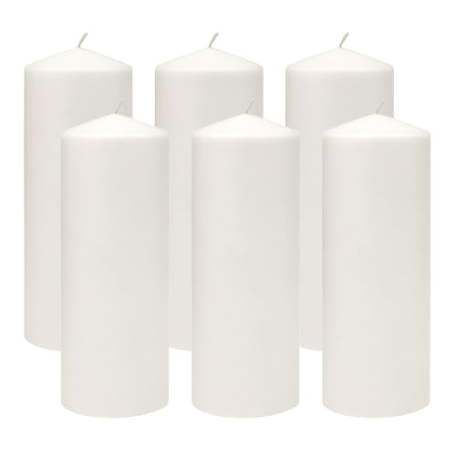 Stonebriar Unscented White Tall Pillar Candles, 80 Hour Burning Candle Pillars, Perfect for Decor, Weddings, Emergencies 3" X 8", 6 count - size: 3" x 8", style: Pack of 6