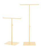 Purse Display Stand T Shaped, Countertop Jewelry/Scarf/Handbag T-Bar Display Stand, Tabletop Double Hook Hanging Stands for Long Necklaces, Metal with Adjustable Height (Gloden, 2Pcs) - color: Golden (Pack of 2)