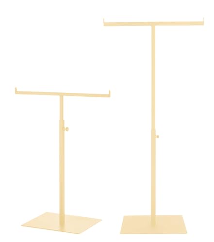 Purse Display Stand T Shaped, Countertop Jewelry/Scarf/Handbag T-Bar Display Stand, Tabletop Double Hook Hanging Stands for Long Necklaces, Metal with Adjustable Height (Gloden, 2Pcs) - color: Golden (Pack of 2)