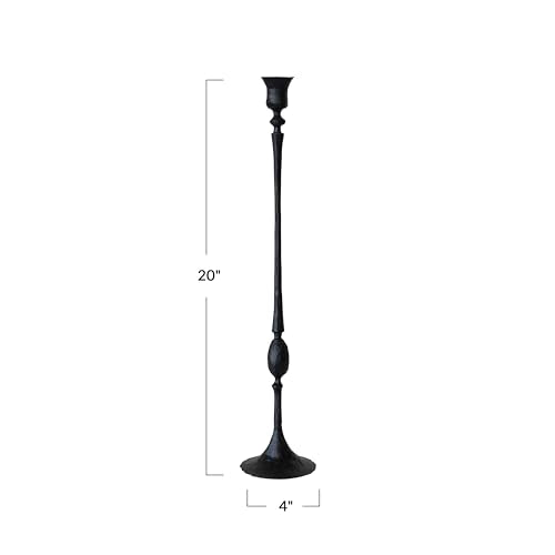 Creative Co-Op Tall Decorative Hand-Forged Metal Taper Holder, Black - size: 4" Round x 20"H