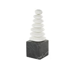 Deco 79 Marble Abstract Decorative Sculpture Stacked Stone Home Decor Statue with Black Block Base, Accent Figurine 3" x 3" x 9", White - size: 3" x 3" x 9"