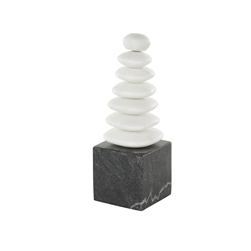 Deco 79 Marble Abstract Decorative Sculpture Stacked Stone Home Decor Statue with Black Block Base, Accent Figurine 3" x 3" x 9", White - size: 3" x 3" x 9"