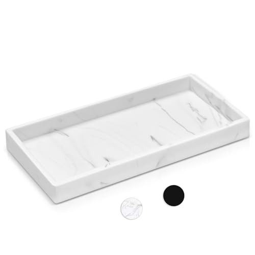 Bathroom Vanity Tray, 7.9'' Silicone Kitchen Sink Soap Tray, Toilet Tank Desk Organizer, Perfume Tray, Coffee Table Tray (Marble White) - color: Marble White