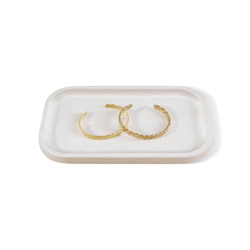 Resilient Velvet Jewelry Display Tray for Ring Earrings Bracelet Necklace, Flat Jewellery Dish for Showcase Store Retail Counter Exhibition Photography Livestream (Light Beige, Medium) - color: Light Beige, size: Medium